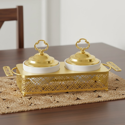 Brilliant Pair of 5 inch Round Bowls with Metal Stand