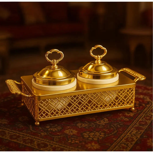 Brilliant Pair of 5 inch Round Bowls with Metal Stand