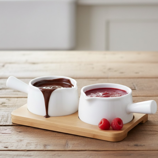 Brilliant 4.5inch Ceramic Sauce Bowls with Bamboo Tray