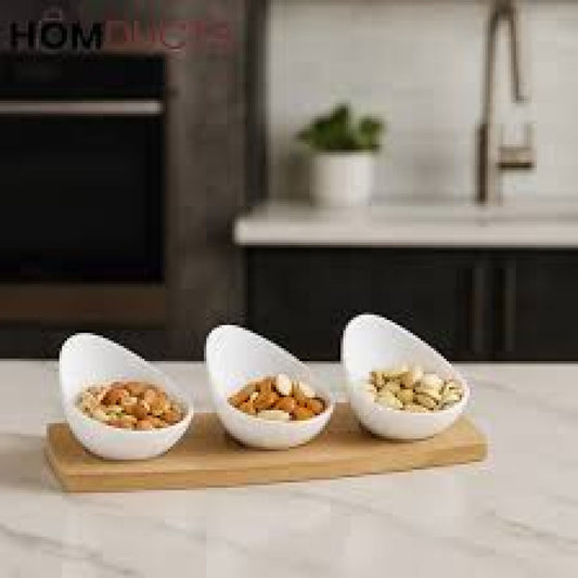 Brilliant 3.5inch Ceramic Dish Set with Bamboo Tray