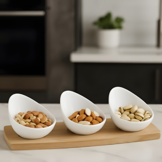 Brilliant 3.5inch Ceramic Dish Set with Bamboo Tray