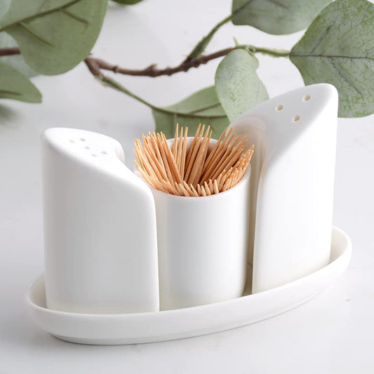 Brilliant Ceramic Salt & Pepper Set with Toothpick Holder 4Piece