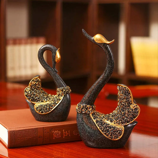 Resin Swan Couple Statue Elegant Romantic Tabletop Decor