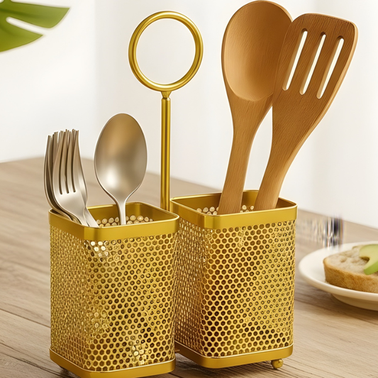 Golden Cutlery Holder Dual Slot Metal