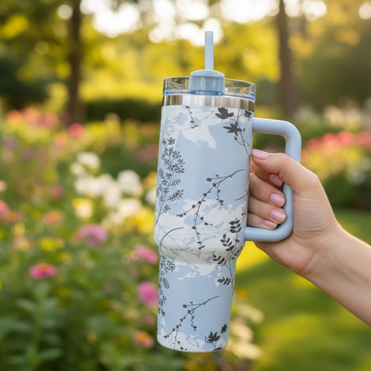 Sky Blue Floral Tumbler 40oz