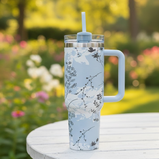 Sky Blue Floral Tumbler 40oz