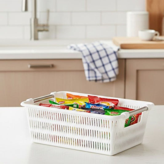 Limon Rectangle Bamboo Small Basket with Steel Handles