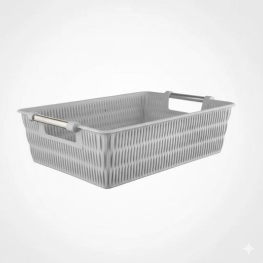 Limon Rectangle Bamboo Medium Basket with Steel Handles