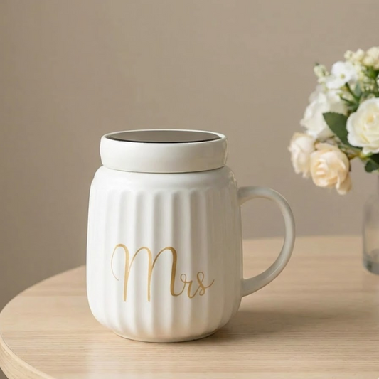 Ceramic Mug with Lid 350 ml Single Piece Tea & Coffee Cup