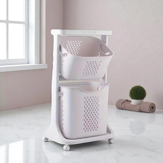 Limon 2 Tier Moveable Laundry Basket With Top Storage