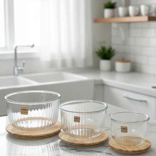 Limon Fluted Design Airtight Glass Bowls Set
