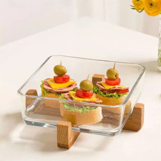Limon Snack Ease Wooden X Base Server With 1.5 Liter Glass Dish