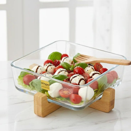 Limon Snack Ease Wooden X Base Server With 1.5 Liter Glass Dish
