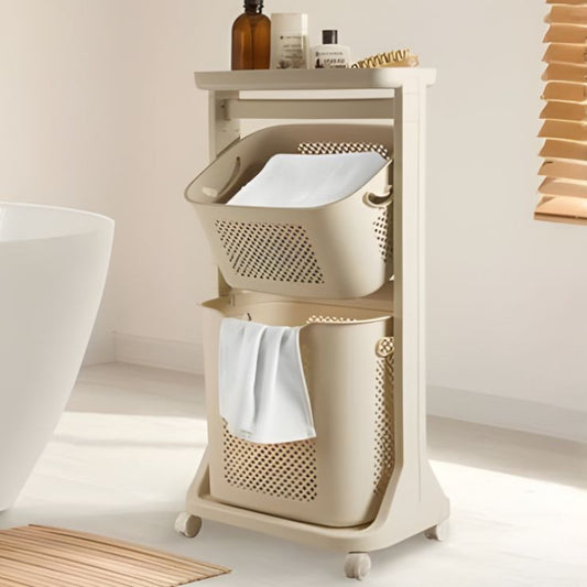 Limon 2 Tier Moveable Laundry Basket With Top Storage