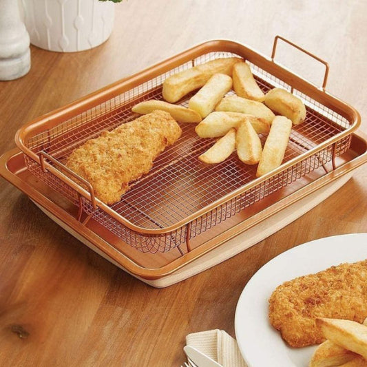 Copper Crisper Baking Tray Set Non Stick Elevated Crisping Basket