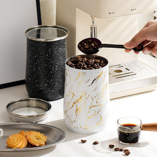Metal Jar 1000ml with Plastic Spoon Airtight Storage Container for Kitchen