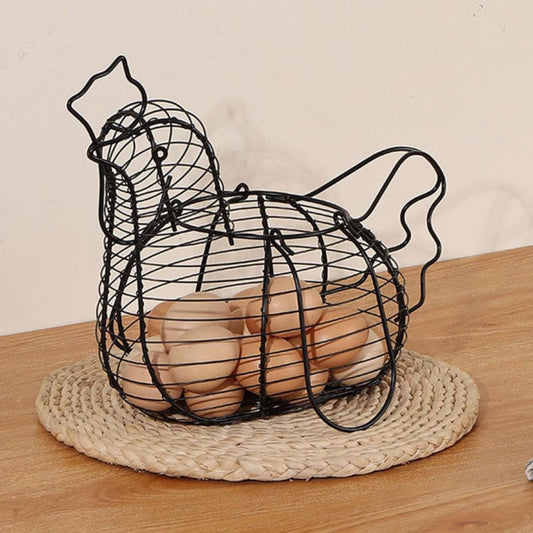 Black Metal Wire Egg Basket with Chicken Shape Design