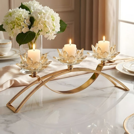 Metal Nordic Golden Crystal Candle Stand – Without Candles