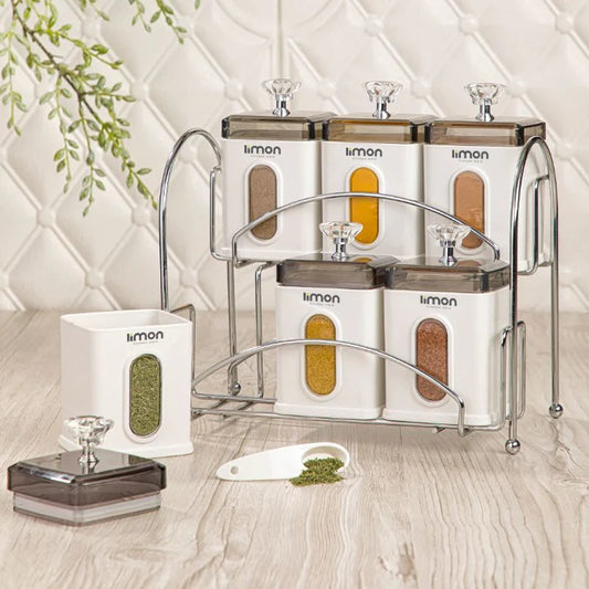 Limon Airtight Spice 6 Piece Jars Rack With Spoons