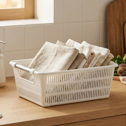 Limon Rectangle Bamboo Large Basket with Steel Handles