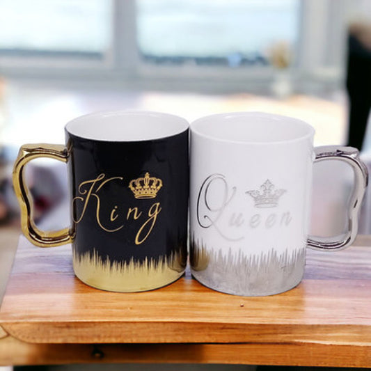 King & Queen Couple Ceramic Mugs with Stand 300ml Each