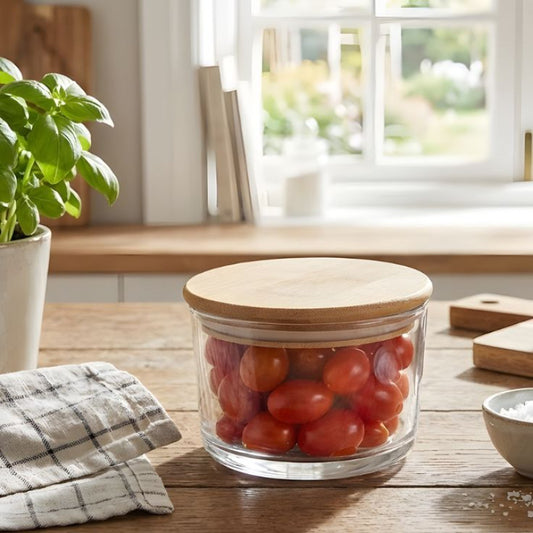 Ziba Airtight 1400 ML Glass Container With Wooden Lid