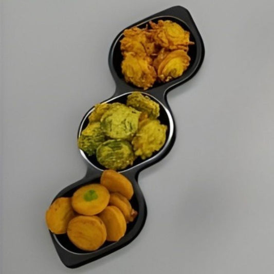 3 Section Melamine Black Appetizer Platter For Serving Snacks and Dips