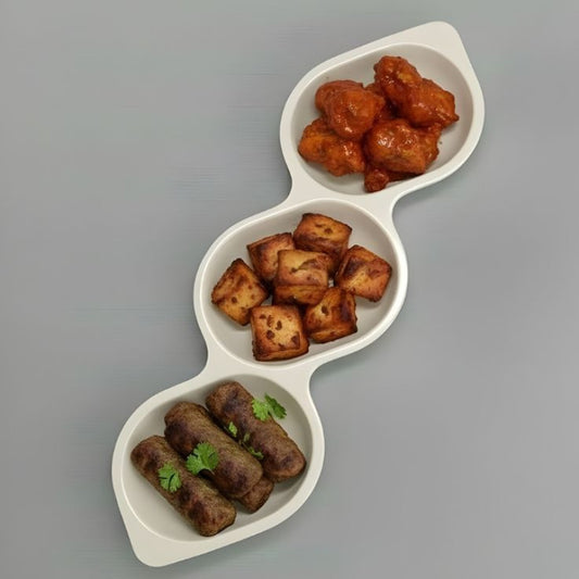 3 Section Melamine Cream Appetizer Platter For Serving Snacks and Dips