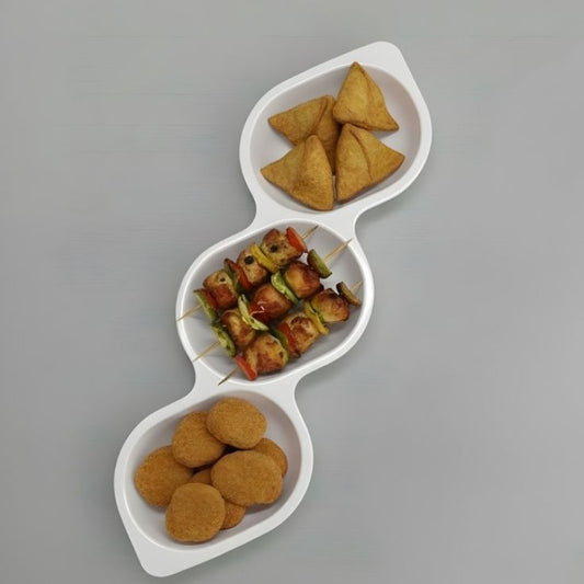 3 Section Melamine White Appetizer Platter For Serving Snacks and Dips