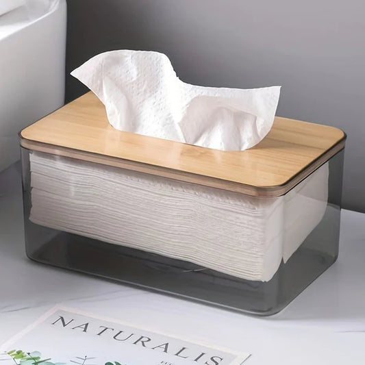 Acrylic Tissue Box with Wooden Top – Stylish Home Organizer