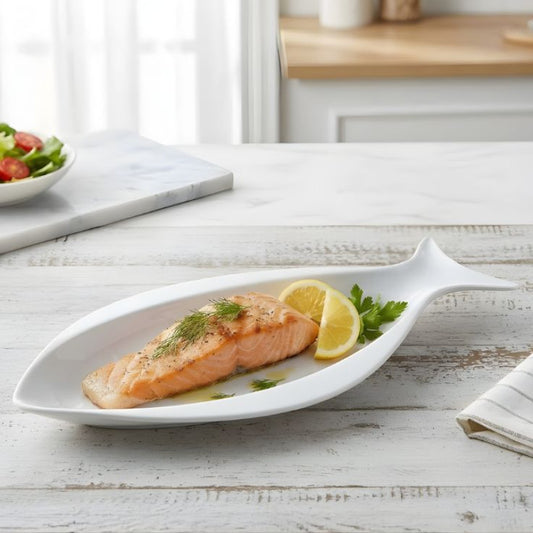 Melamine 1 Piece White Trout Fish Serving Platter