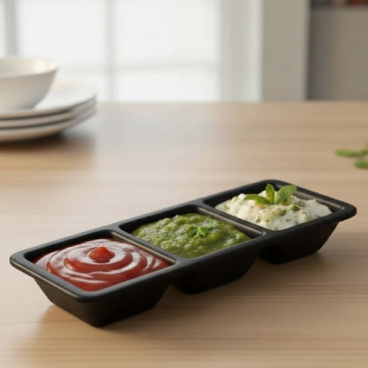 3 Section Melamine Black Dip Sauce Divider