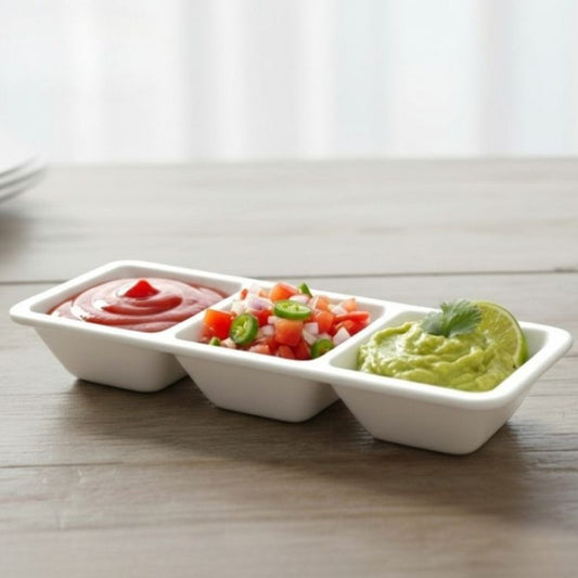 3 Section Melamine White Dip Sauce Divider