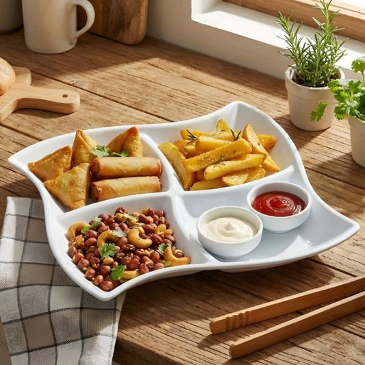 Wavy 4 Portion White Tray One Piece for Serving