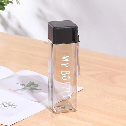 Square Plastic Water Bottle 500ml with Lid & Lifting Rope