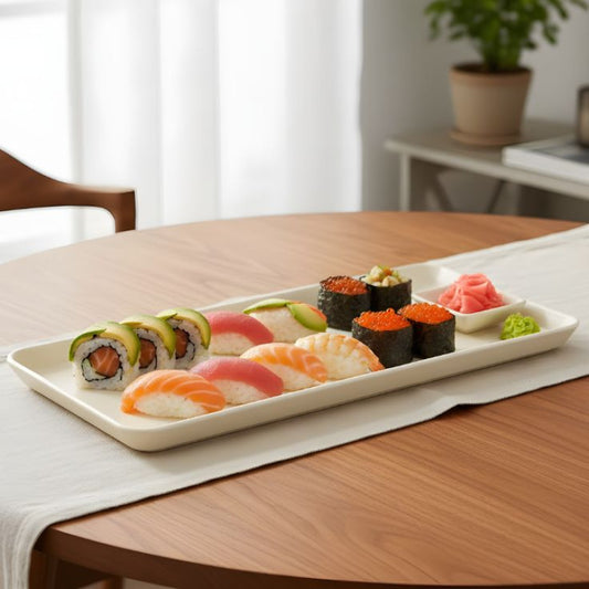 Melamine Big Cream Rectangular Tray for Serving Food