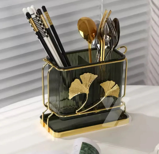 Luxury Golden Leaf Cutlery Holder