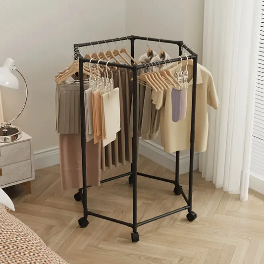 Metal Clothes Stand with 360° Rotating Rack & Wheels