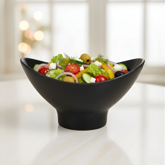 Melamine Lotus Medium Serving Black Bowl