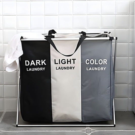 3 Compartment Foldable Laundry Storage Basket