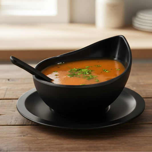 Melamine 3 PCS Black Serving Set OF Bowl Saucer And Soup Spoon
