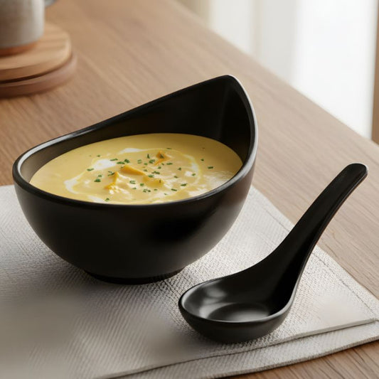 Melamine 2 PCS Black Serving Set OF Bowl And Soup Spoon