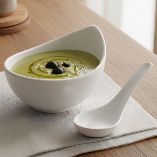 Melamine 2 PCS White Serving Set OF Bowl And Soup Spoon