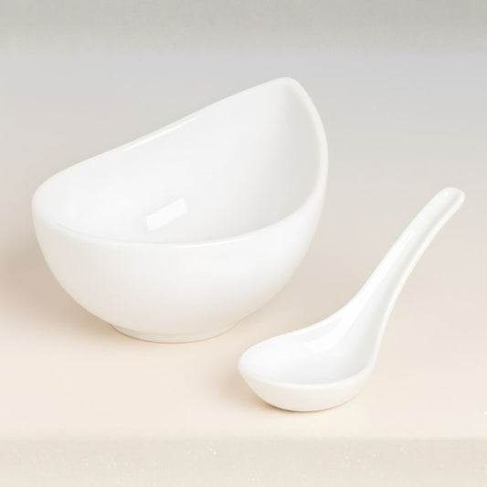 Melamine 2 PCS White Serving Set OF Bowl And Soup Spoon
