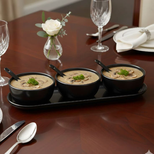Melamine 7 PCS Black Tulip Serving Soup Set With Tray