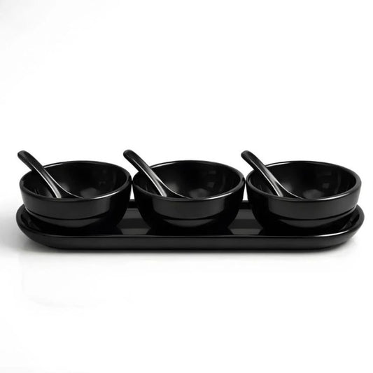 Melamine 7 PCS Black Tulip Serving Soup Set With Tray