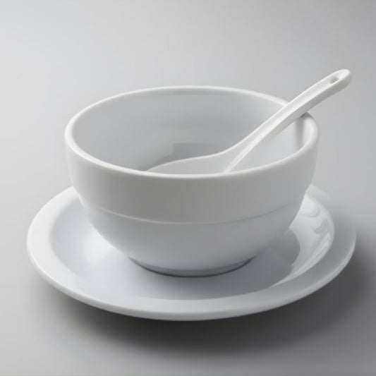 Melamine 3 PCS White Tulip Serving Set OF Bowl Saucer And Soup Spoon