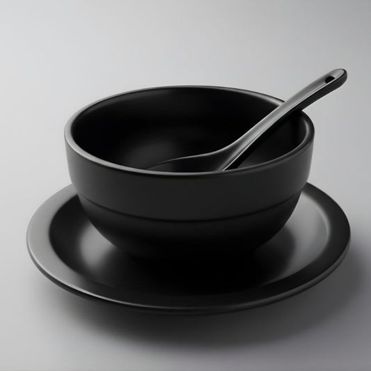 Melamine 3 PCS Black Tulip Serving Set OF Bowl Saucer And Soup Spoon