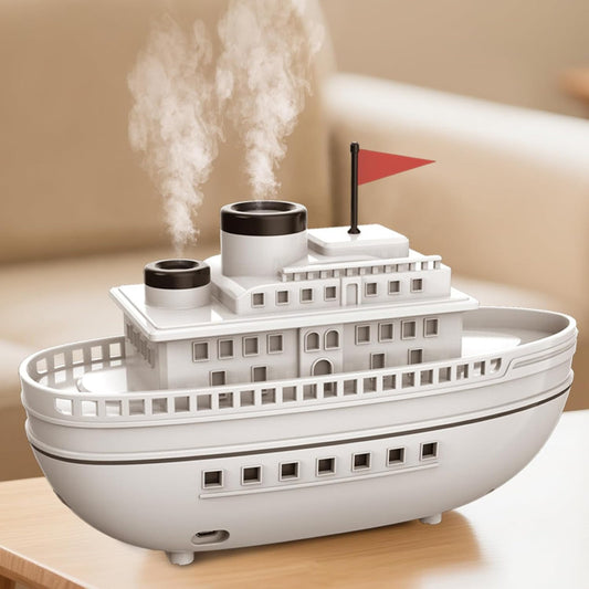 Steam Ship Aroma Diffuser LED Mist Humidifier with Flame Effect