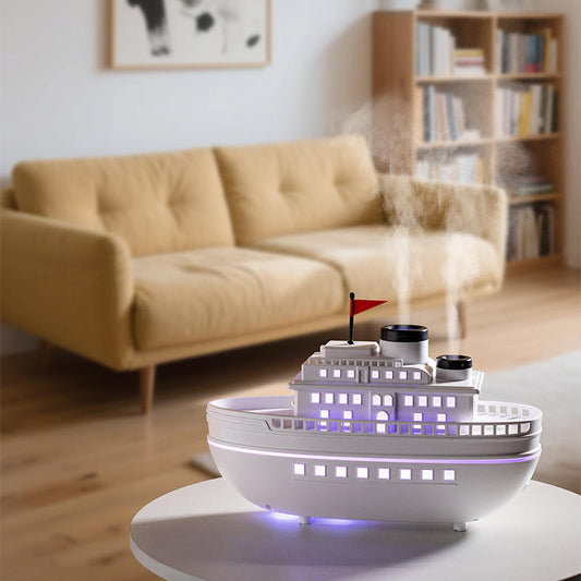 Steam Ship Aroma Diffuser LED Mist Humidifier with Flame Effect